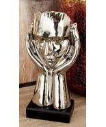 Silver Ceramic Contemporary Chic Pop Art Face In Hands Silhouette Sculpture - £23.59 GBP