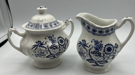 Cream and Sugar Bowl Meakin England Classic White Nordic Blue 4.25 x 2.5 Ins. - £28.43 GBP