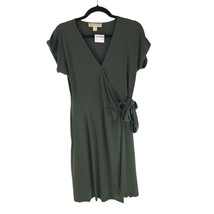 Michael Kors Womens Faux Wrap Dress Tie Side V Neck Stretch Olive Green M - £18.95 GBP