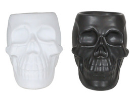 Set Of 2 Black And White Gothic Skull Skeleton Ceramic Votive Candle Oil Warmers - £24.36 GBP