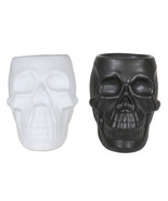 Set Of 2 Black And White Gothic Skull Skeleton Ceramic Votive Candle Oil... - €26,42 EUR
