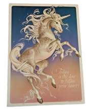 Unicorn Poster Hallmark 1982 Vintage Today is the Day to Follow Your Heart Art - £133.93 GBP