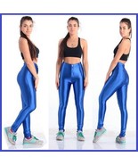 High Waist Satin Sapphire Electric Blue Zip up Skin Tight Legging Pencil... - £47.35 GBP