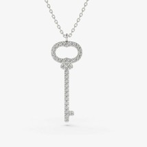 0.30Ct Round Simulated Diamond Key Charm Pendant Necklace 14K White Gold Finish - £65.41 GBP