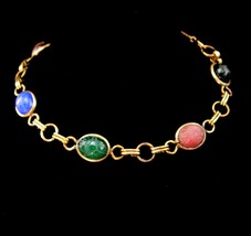 Scarab Beetle Bracelet - Genuine stones - Vintage gold filled Carved lap... - £74.70 GBP