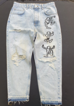 Zara Destroyed Graffitti Jeans 32 Loose Crop Womens Mens Unisex - £59.41 GBP