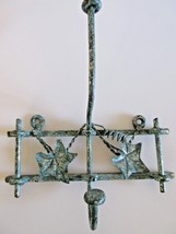 Wrought Iron Coat Hat Hanger Distressed Green Maple Leaf Decorative Wall Mount - £19.43 GBP