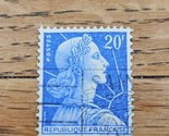 France Stamp Republique France 20f Used Blue Marianne - $2.84