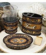 Rustic Tuscany Scroll Family Love Tumbler Cup Soap Dish &amp; Toothbrush Hol... - £28.31 GBP