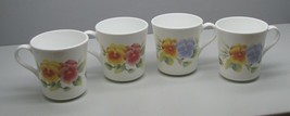 Pansy Design White Glass Mugs from Corning (Corelle) Set of Four (4) - £23.99 GBP