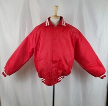 Vintage North Trail Bomber Jacket XL Red Nylon Quilted Lining Snaps Dead... - $41.99