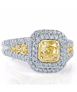 GIA Certified 1.66 Carat Light Yellow Radiant Cut Diamond Ring 18k White... - £2,859.53 GBP