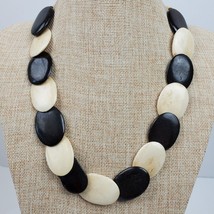 Vintage BOHO Big Beaded Necklace 33 Inch Long Beige Black Handmade Adjus... - $12.06