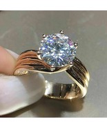 3Ct Rundschliff Echte Moissanit Solitär Verlobungsring 14K Gelbgold Besc... - $2,121.27 MXN