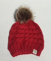 New Winter Knit Beanie Hat Skull Cap Solid Red with Faux Fur Pom Recycle... - £6.73 GBP