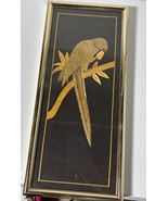 Framed Parrot Artwork Straw Wheat Bamboo Tropical Handmade - $23.41