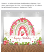 Strawberry Birthday Backdrop Rainbow Berry Sweet Party Decorations Photo... - $27.13 CAD