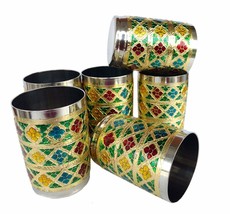 Rastogi Handicrafts Stainless Steel Hand Work Set of 6 Drink ware Glass - £19.50 GBP