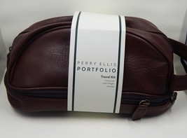 Perry Ellis Portfolio Men&#39;s Toiletries Travel Pouch Kit Brown Faux Leather Strap - £19.90 GBP
