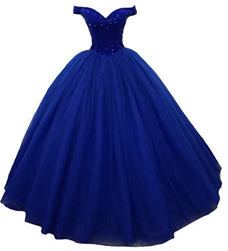 Plus Size Off The Shoulder Beaded Ball Gown Prom Evening Dress Royal Blue US 20W