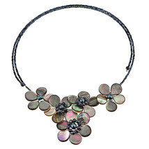 Ocean Bouquet Black Lip Shell and Black Pearl Floral Choker Wrap Necklace - £24.12 GBP