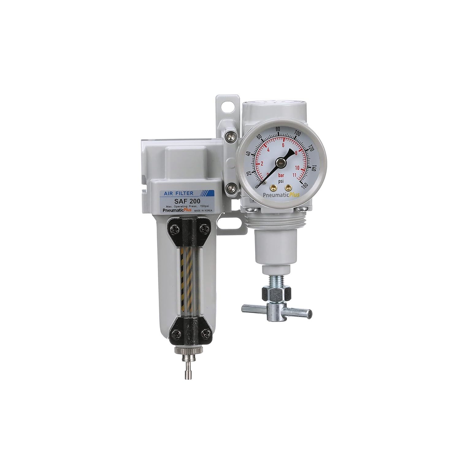 22/mo - Finance PneumaticPlus PPC3C-N02G Compressed Air Drying System- Particulate Air Filter, Coalescing Filter & Air Pressure Regulator Combo 1/4" NPT (High Flow), Poly Bowl With Guard, Manual Drain