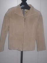 Boston Harbour Ladies Tan Suede Leather Zip JACKET-L-LINED-GENTLY WORN-NICE - £6.13 GBP