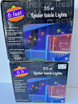 HALLOWEEN SPIDER ICICLE LIGHTS - 6ft Orange Purple &amp; Green Glitter 35 Li... - £13.73 GBP