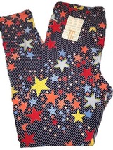 NWT LuLaRoe American Tall &amp; Curvy TC Navy Stripes &amp; Red Yellow Stars Leg... - $19.79