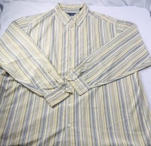 Roundtree &amp; Yorke Mens XLT Striped Dress Casual Shirt Yellow White Blue L/S - $17.97