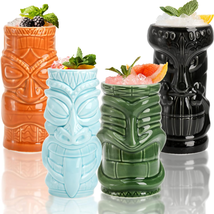 Ceramic Tiki Mugs, Hawaiian Party Mugs, 20/18/16 Oz 4 Pack Exotic Cocktail Glass - £37.76 GBP