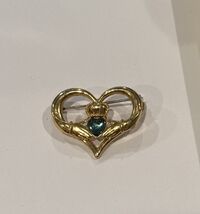 Vintage Heart Brooch with Green Stone by N R by Avon Irish Claddagh Ireland - $14.80