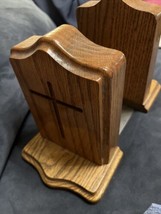 Pair Wooden Bookends Christian Religious Cross - £19.45 GBP