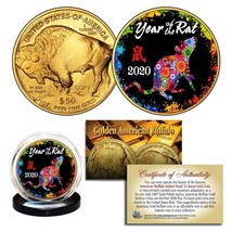 2020 Lunar YEAR OF THE RAT 24K Gold Clad American Buffalo Tribute Coin P... - £7.53 GBP