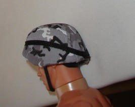 Cloth cover gray camo print helmet with chin strap GI Joe Ken Barbie vin... - £7.85 GBP