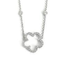 Open Clover Flower Diamond Pendant Necklace 14K White Gold, .52 CTW - £1,274.73 GBP
