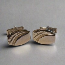 Vintage Silver Tone Cufflinks – Mid Century Curved Etched Design - $14.85