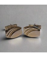Vintage Silver Tone Cufflinks – Mid Century Curved Etched Design - $14.85