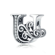 925 Sterling Silver Letter Vintage A to Z Charms CZ Beads Fit Charm Bracelet - £8.68 GBP