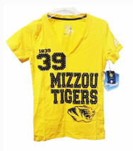 Missouri Tigers 1839 Mizzou Graphisme Col V Chemise Avec / Bling, Jaune, M - £8.74 GBP