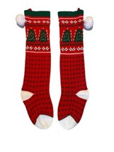 Large Pair Of Red Knit Christmas Stockings Knit Christmas Tree - 23&quot; Ea - $29.67