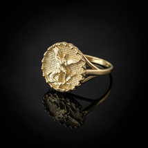 Gold Saint Michael Guardian Angel Women&#39;s Ring - £254.95 GBP