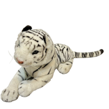Vintage Realistic White Black Siberian Tiger Plush Laying Stuffed Animal 20 x 7&quot; - £15.65 GBP