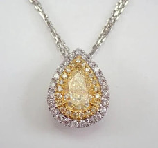 2.30Ct Pear Simulated Yellow Citrine Double Halo Pendant 14K White Gold Plated - £45.21 GBP