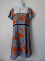 eShakti Floral Houndstooth Dress Chest 38 Bow Zip Up White Blue Orange CL0038619 - £25.97 GBP