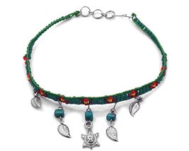 Sea Turtle Charm Metal Leaf Chip Stone Dangle Seed Beaded Floral Strap Anklet -  - £12.65 GBP