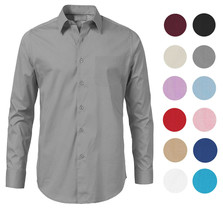 Men&#39;s Solid Long Sleeve Formal Button Up Standard Barrel Cuff Dress Shirt - $10.39+