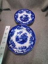 2 Antique Flow Blue Ironstone - Sobraon - Soup Bowls 9½ &quot; 1 bottom rim chip - £37.07 GBP