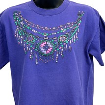Native American Necklace Print Womens Vintage 90s T Shirt Made In USA Tee Medium - £28.32 GBP