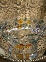 Beautiful VTG Mikasa Crystal 8.5”  Scalloped Edge Embossed Colored Fruit ￼ - $14.95